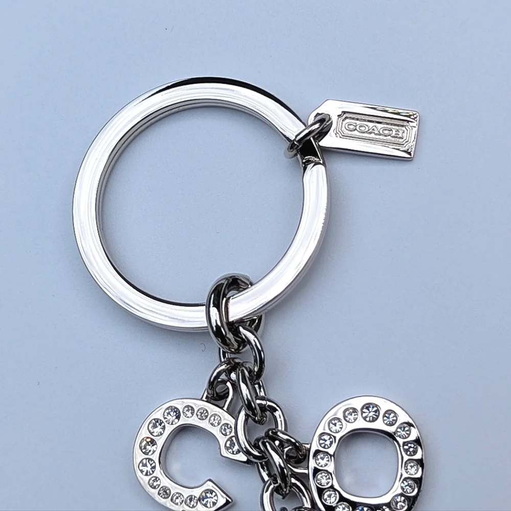 Coach Logo Alphabet Letter Bag Charm Silver Pave Crystal Keychain Pristine - Picture 3 of 7